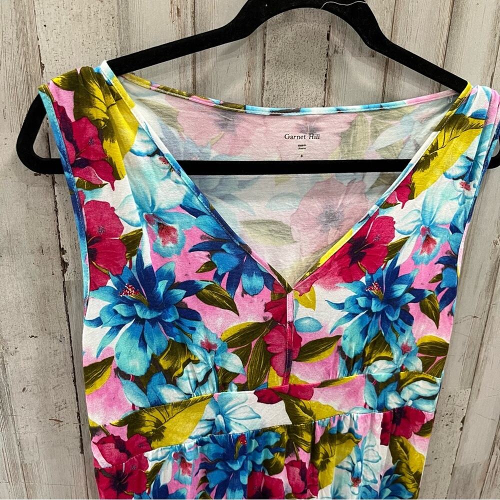 Garnet Hill Women Floral Sleeveless Maxi Dress Size S Stretchy Beachy Artsy - Picture 2 of 8